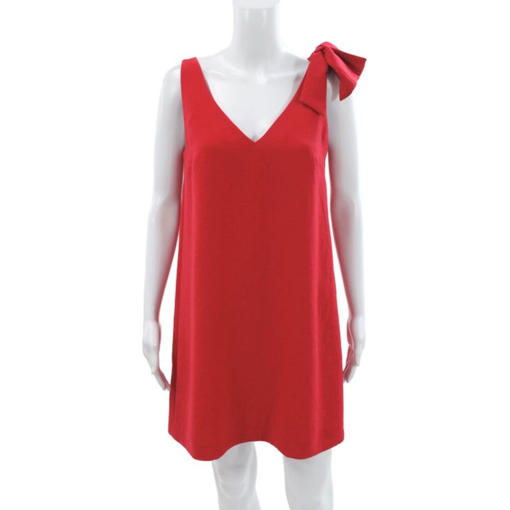 Sezane Women Shift Dress Red V-Neck Knee Length Sleeveless Zip Size 6